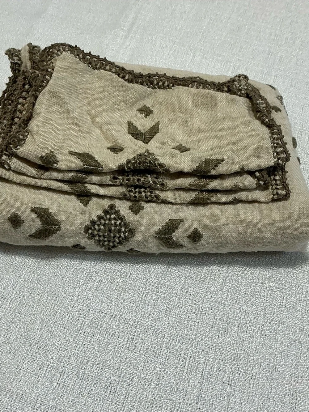 VTG Hand Woven Linen Runner Coasters Set Hardanger Ukrainian Folk Art Embroidery